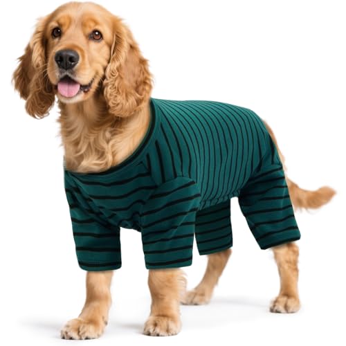 LETSQK Gestreifter Hunde-Pyjama, Jammies für kleine bis große Hunde, Fleece-Hausanzug, dehnbar und maschinenwaschbar, Bauchschnitt für Männer, ideal für Operationen und kaltes Wetter, Grün, Größe 3XL LETSQK Gestreifter Hunde-Pyjama, Jammies für kleine bis große Hunde, Fleece-Hausanzug, dehnbar und maschinenwaschbar, Bauchschnitt für Männer, ideal für Operationen und kaltes Wetter, Grün, Größe 3XL von LETSQK
