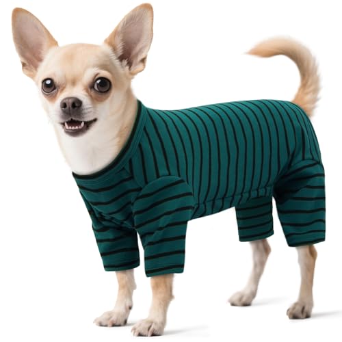LETSQK Gestreifter Hunde-Pyjama, Thermo-Body für kleine bis große Hunde, Fleece-Hausanzug, dehnbar und maschinenwaschbar, Bauchschnitt für Männer, ideal für Operationen und kaltes Wetter, Grün, Größe LETSQK Gestreifter Hunde-Pyjama, Thermo-Body für kleine bis große Hunde, Fleece-Hausanzug, dehnbar und maschinenwaschbar, Bauchschnitt für Männer, ideal für Operationen und kaltes Wetter, Grün, Größe von LETSQK