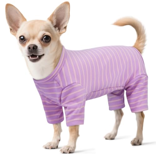 LETSQK Gestreifter Hunde-Pyjama, Thermo-Body für kleine bis große Hunde, Fleece-Hausanzug, dehnbar und maschinenwaschbar, Bauchschnitt für Männer, ideal für Operationen und kaltes Wetter, Lila, Größe LETSQK Gestreifter Hunde-Pyjama, Thermo-Body für kleine bis große Hunde, Fleece-Hausanzug, dehnbar und maschinenwaschbar, Bauchschnitt für Männer, ideal für Operationen und kaltes Wetter, Lila, Größe von LETSQK