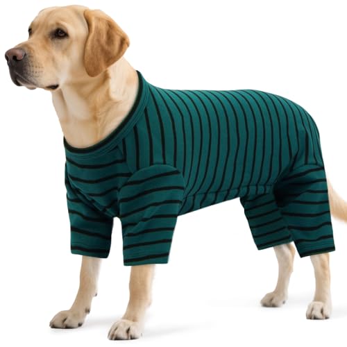 LETSQK Gestreifter Hunde-Pyjama für kleine bis große Hunde, Fleece-Hausanzug, dehnbar und maschinenwaschbar, Bauchschnitt für Männer, ideal für Operationen und kaltes Wetter, Grün, Größe 4XL LETSQK Gestreifter Hunde-Pyjama für kleine bis große Hunde, Fleece-Hausanzug, dehnbar und maschinenwaschbar, Bauchschnitt für Männer, ideal für Operationen und kaltes Wetter, Grün, Größe 4XL von LETSQK