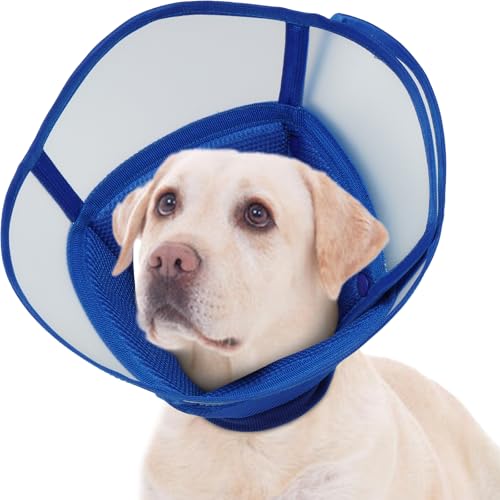 LETSQK Weiches Hundehalsband, Kegelhalsband, verstellbares elisabethanisches Halsband für große & kleine Hunde, verhindert Lecken, Beißen und Kratzen nach Operationen, Blau L von LETSQK