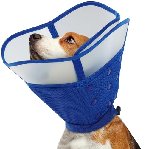 LETSQK Weiches Hundehalsband, Kegelhalsband, verstellbares elisabethanisches Halsband für große & kleine Hunde, verhindert Lecken, Beißen und Kratzen nach Operationen, Blau M von LETSQK