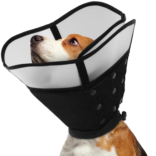 LETSQK Weiches Hundehalsband, Kegelhalsband, verstellbares elisabethanisches Halsband für große & kleine Hunde, verhindert Lecken, Beißen und Kratzen nach Operationen, Schwarz M von LETSQK