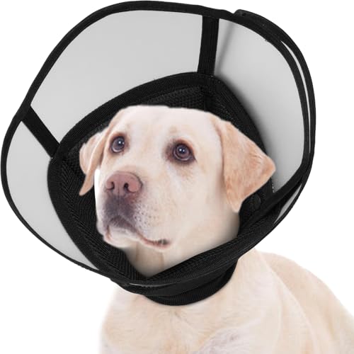 LETSQK Weiches Hundehalsband, Kegelhalsband, verstellbares elisabethanisches Halsband für große und kleine Hunde, verhindert Lecken, Beißen und Kratzen nach Operationen, Schwarz XL von LETSQK