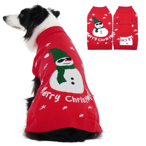 Lustiger Schneemann-Hundepullover – Dicker Strick-Weihnachtspullover für große Hunde, Mädchen, Jungen, warme Urlaubskleidung, Pullover mit Loch für die Leine und Rollkragen für Winterwärme, Rot, Größe Lustiger Schneemann-Hundepullover – Dicker Strick-Weihnachtspullover für große Hunde, Mädchen, Jungen, warme Urlaubskleidung, Pullover mit Loch für die Leine und Rollkragen für Winterwärme, Rot, Größe von LETSQK