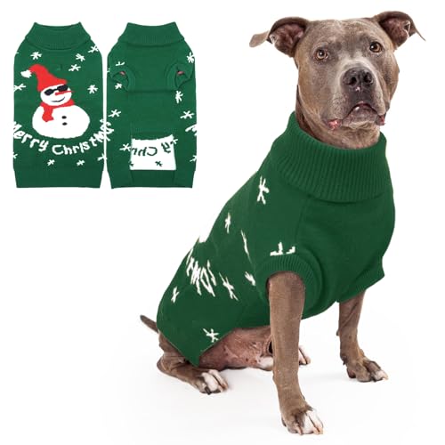 Lustiger Schneemann-Hundepullover – Dicker Strick-Weihnachtspullover für kleine, mittelgroße Hunde, Mädchen, Jungen, warme Urlaubskleidung, Pullover mit Loch für die Leine und Rollkragen für von LETSQK
