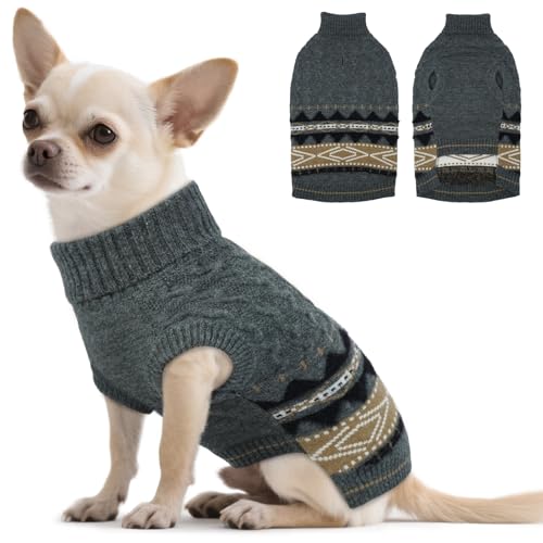 Winter-Hundepullover – Fair Isle-Strickpullover mit Loch für Geschirr, Urlaubskleidung, dehnbar und einfach an- und auszuziehen, ärmelloser Pullover für kleine, mittelgroße und große Hunde, Mädchen von LETSQK