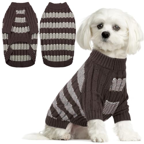 Winter-Hundepullover – Warmer Strickpullover mit Loch für Geschirr, dehnbare Kleidung, langärmeliger Pullover für mittelgroße Hunde, Mädchen und Jungen (4,5–6,8 kg), Braun, Größe M von LETSQK