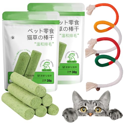 60g Katzengras Sticks, 12 Stück Katzengras Snacks mit 2 Beißseilen Gefriergetrocknet Snacks für Katzen Beißstäbe Aus Katzengras Katzen Sticks Katzengras Fertig Gewachsen Zahnpflege Haarknäuel von LETTERASHQP