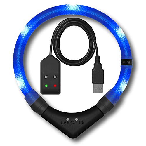 LEUCHTIE® Leuchthalsband Easy Charge für Hunde, USB aufladbar, wasserdichtes LED Halsband, extrem hell, 25h Leuchtdauer, kleine mittlere und große Hunde blau Größe 40 von LEUCHTIE