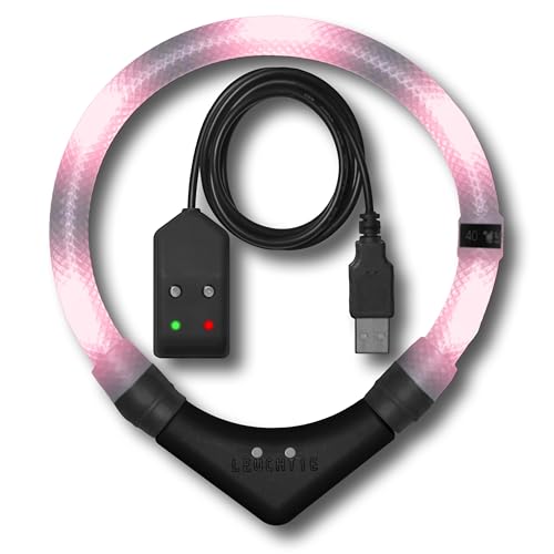 LEUCHTIE® Leuchthalsband Easy Charge für Hunde, USB aufladbar, wasserdichtes LED Halsband, extrem hell, 25h Leuchtdauer, kleine mittlere und große Hunde Blush Größe 60 von LEUCHTIE