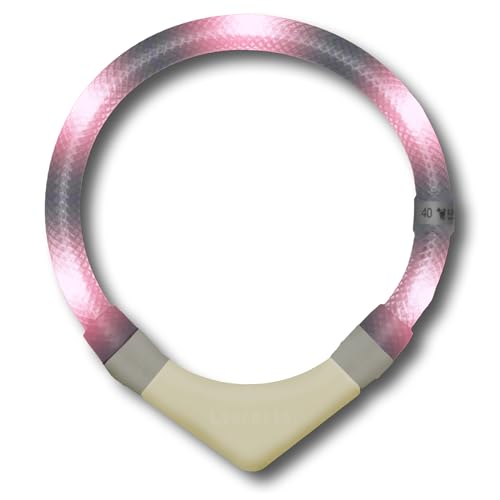 LEUCHTIE® Leuchthalsband Plus NL für Hunde, nachleuchtend phosphoreszierendes Batterieteil, wasserdichtes LED Halsband, 100h Leuchtdauer, für kleine mittlere und große Hunde Blush Größe 65 von LEUCHTIE