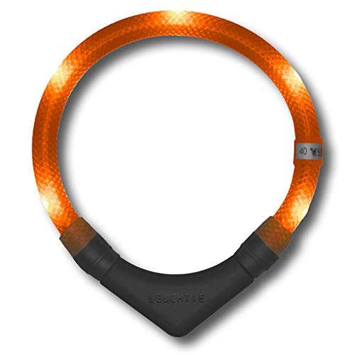 LEUCHTIE® Leuchthalsband Plus für Hunde, wasserdichtes LED Halsband, enorm hell 100h Leuchtdauer, Hundehalsband Leuchtend für kleine mittlere und große Hunde Sunset-orange Größe 35 von LEUCHTIE