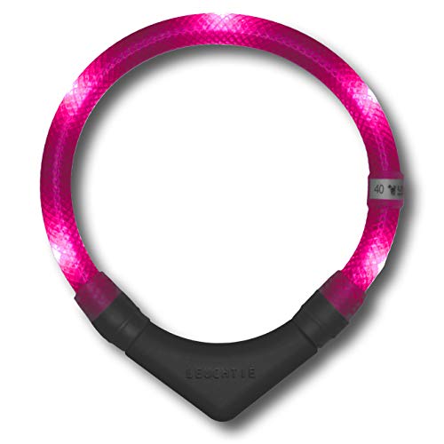 LEUCHTIE® Leuchthalsband Plus für Hunde, wasserdichtes LED Halsband, enorm hell 100h Leuchtdauer, Hundehalsband Leuchtend für kleine mittlere und große Hunde hotpink Größe 42,5 von LEUCHTIE