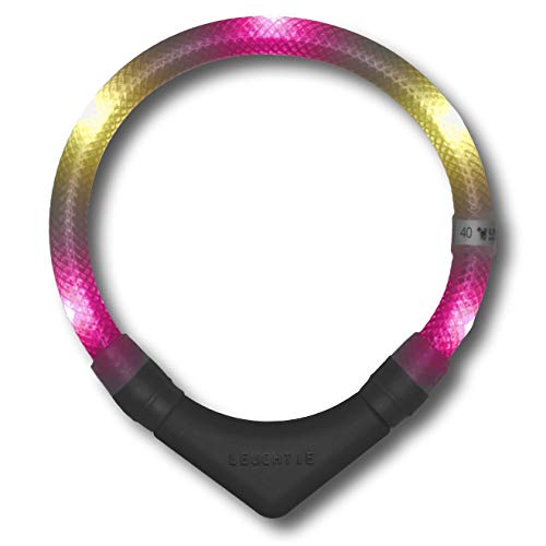 LEUCHTIE® Leuchthalsband Plus für Hunde, wasserdichtes LED Halsband, enorm hell 100h Leuchtdauer, Hundehalsband Leuchtend für kleine mittlere und große Hunde pink-vanille Größe 47,5 von LEUCHTIE