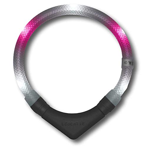 LEUCHTIE® Leuchthalsband Plus weiß-pink Größe 35 I LED-Halsband für Hunde I 100 h Leuchtdauer I wasserdicht I enorm hell von LEUCHTIE