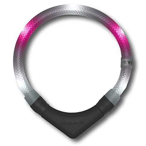 LEUCHTIE® Leuchthalsband Plus für Hunde, wasserdichtes LED Halsband, enorm hell 100h Leuchtdauer, Hundehalsband Leuchtend für kleine mittlere und große Hunde weiß-pink Größe 35 von LEUCHTIE