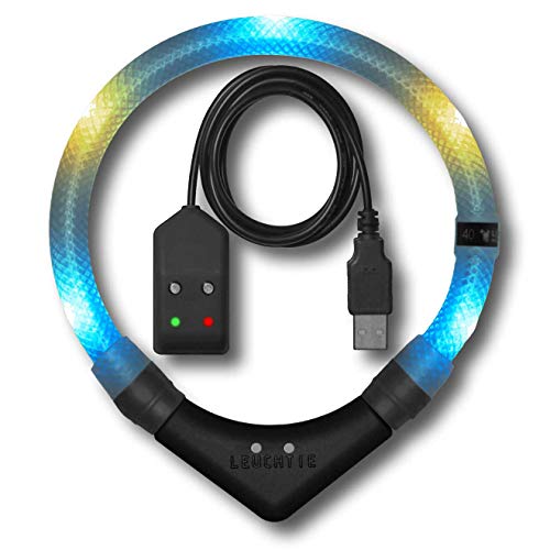 LEUCHTIE® Leuchthalsband Easy Charge eisblau-vanille Größe 40 I LED Halsband für Hunde I USB aufladbar I konstante Leuchtkraft I wasserdicht I extrem hell von LEUCHTIE