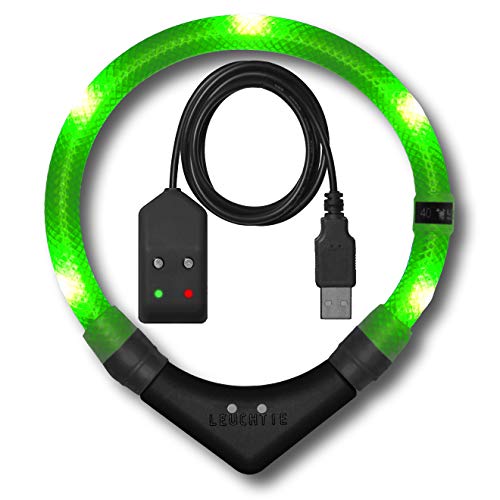 LEUCHTIE® Leuchthalsband Easy Charge für Hunde, USB aufladbar, wasserdichtes LED Halsband, extrem hell, 25h Leuchtdauer, kleine mittlere und große Hunde neongrün Größe 37,5 von LEUCHTIE