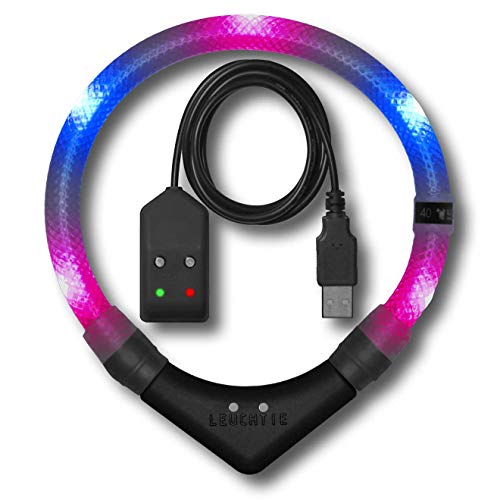 LEUCHTIE® Leuchthalsband Easy Charge pink-blau Größe 35 I LED Halsband für Hunde I USB aufladbar I konstante Leuchtkraft I wasserdicht I extrem hell von LEUCHTIE