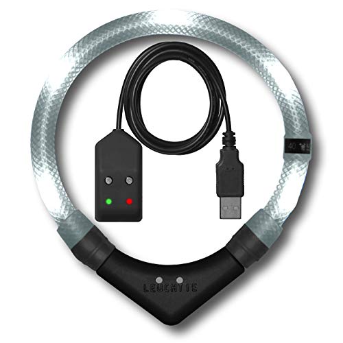 LEUCHTIE® Leuchthalsband Easy Charge für Hunde, USB aufladbar, wasserdichtes LED Halsband, extrem hell, 25h Leuchtdauer, kleine mittlere und große Hunde weiß Größe 50 von LEUCHTIE