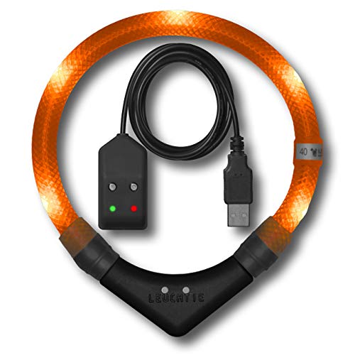 LEUCHTIE® Leuchthalsband Easy Charge Sunset orange Größe 42,5 I USB aufladbar I LED Halsband für Hunde I wasserdicht I extrem hell von LEUCHTIE