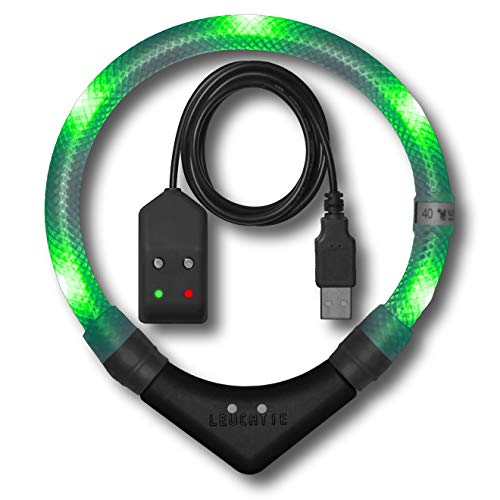 LEUCHTIE® Leuchthalsband Easy Charge für Hunde, USB aufladbar, wasserdichtes LED Halsband, extrem hell, 25h Leuchtdauer, kleine mittlere und große Hunde grün Größe 40 von LEUCHTIE
