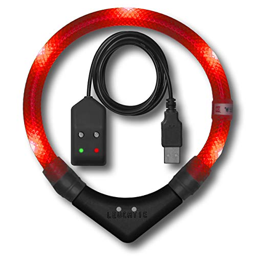 LEUCHTIE® Leuchthalsband Easy Charge für Hunde, USB aufladbar, wasserdichtes LED Halsband, extrem hell, 25h Leuchtdauer, kleine mittlere und große Hunde rot Größe 45 von LEUCHTIE