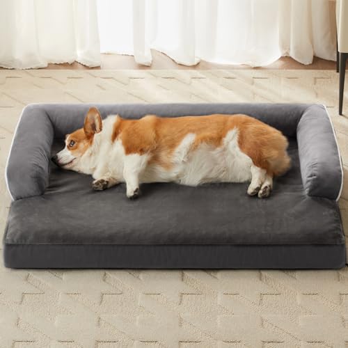 LEXTRO Orthopädische Hundebetten für große Hunde, wasserdichtes großes Hundebett mit Seiten, waschbares Couch-Hundebett mit abnehmbarem Kissenbezug und rutschfester Unterseite, Haustierbett für große LEXTRO Orthopädische Hundebetten für große Hunde, wasserdichtes großes Hundebett mit Seiten, waschbares Couch-Hundebett mit abnehmbarem Kissenbezug und rutschfester Unterseite, Haustierbett für große von LEXTRO