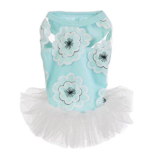 LEYTON Welpen Hunde Prinzessin Floral Spitzenkleid Haustier Hund Mesh Rock Tutu Kleid M blau von LEYTON