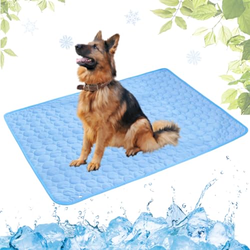 LEZUAN Kühlmatte Hunde, Selbstkühlende Hundematte, Kühldecke Katzen, Ungiftig Kühlkissen für Haustiere, Waschbar Hund Kältematte für Drinnen, Draußen und Auto(Blau,70x100cm) von LEZUAN