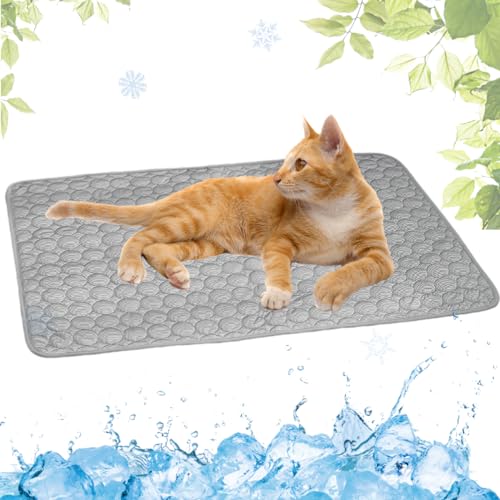 LEZUAN Kühlmatte Hunde, Selbstkühlende Hundematte, Kühldecke Katzen, Ungiftig Kühlkissen für Haustiere, Waschbar Hund Kältematte für Drinnen, Draußen und Auto(Grau,30x40cm) von LEZUAN