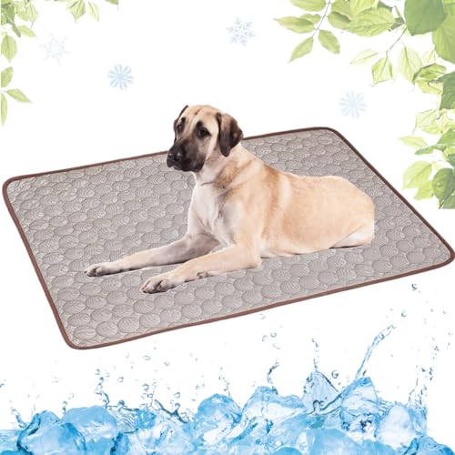 LEZUAN Kühlmatte Hunde, Selbstkühlende Hundematte, Kühldecke Katzen, Ungiftig Kühlkissen für Haustiere, Waschbar Hund Kältematte für Drinnen, Draußen und Auto(Kaffee,100x150cm) von LEZUAN