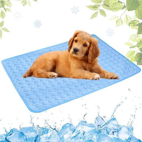 LEZUAN Kühlmatte Hunde, Selbstkühlende Hundematte, Kühldecke Katzen, Ungiftig Kühlkissen für Haustiere, Waschbar Hund Kältematte für Drinnen, Draußen und Auto, Blau,40x50cm von LEZUAN