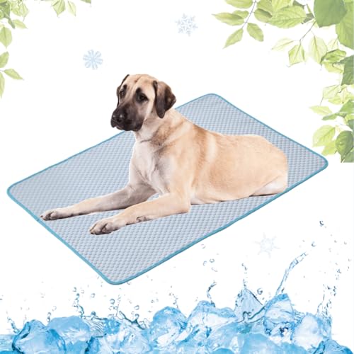 LEZUAN Kühlmatte Hunde, Waschbar Kühldecke Katzen, Sommer Selbstkühlende Hundematte, Ungiftig Kühlkissen für Haustiere, Selbst Kühlende Hund Kältematte(Blau,100x150cm) von LEZUAN