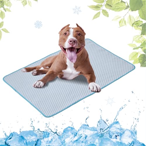 LEZUAN Kühlmatte Hunde, Waschbar Kühldecke Katzen, Sommer Selbstkühlende Hundematte, Ungiftig Kühlkissen für Haustiere, Selbst Kühlende Hund Kältematte(Blau,60x80cm) von LEZUAN