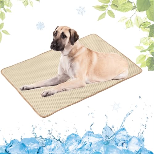 LEZUAN Kühlmatte Hunde, Waschbar Kühldecke Katzen, Sommer Selbstkühlende Hundematte, Ungiftig Kühlkissen für Haustiere, Selbst Kühlende Hund Kältematte(Gelb,100x150cm) von LEZUAN