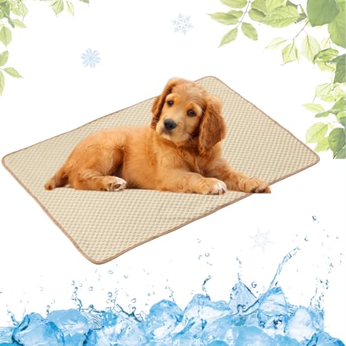 LEZUAN Kühlmatte Hunde, Waschbar Kühldecke Katzen, Sommer Selbstkühlende Hundematte, Ungiftig Kühlkissen für Haustiere, Selbst Kühlende Hund Kältematte(Gelb,40x50cm) von LEZUAN