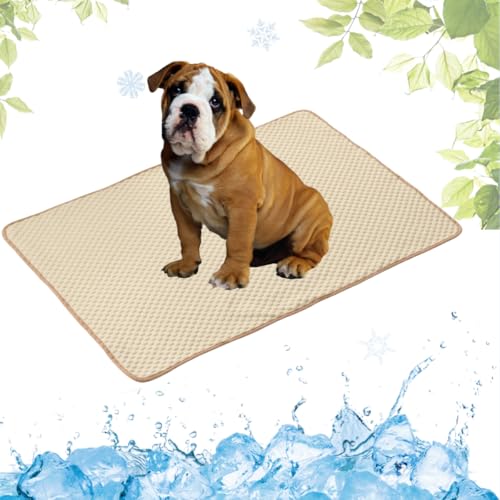 LEZUAN Kühlmatte Hunde, Waschbar Kühldecke Katzen, Sommer Selbstkühlende Hundematte, Ungiftig Kühlkissen für Haustiere, Selbst Kühlende Hund Kältematte(Gelb,50x60cm) von LEZUAN
