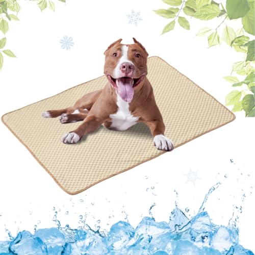 LEZUAN Kühlmatte Hunde, Waschbar Kühldecke Katzen, Sommer Selbstkühlende Hundematte, Ungiftig Kühlkissen für Haustiere, Selbst Kühlende Hund Kältematte(Gelb,60x80cm) von LEZUAN