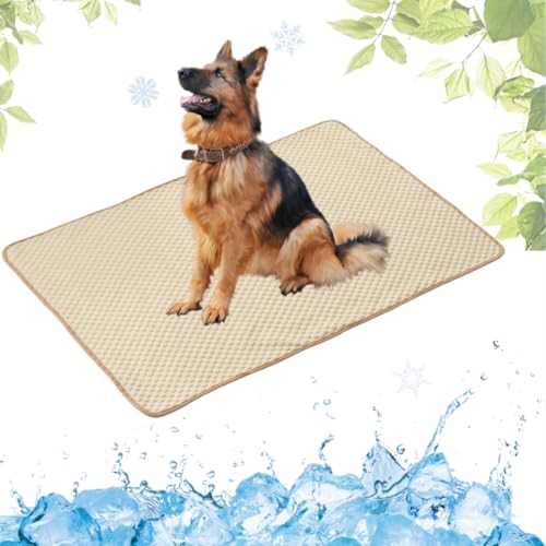 LEZUAN Kühlmatte Hunde, Waschbar Kühldecke Katzen, Sommer Selbstkühlende Hundematte, Ungiftig Kühlkissen für Haustiere, Selbst Kühlende Hund Kältematte(Gelb,70x100cm) von LEZUAN