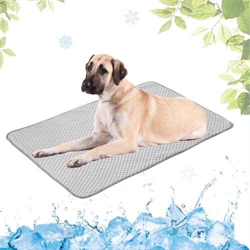 LEZUAN Kühlmatte Hunde, Waschbar Kühldecke Katzen, Sommer Selbstkühlende Hundematte, Ungiftig Kühlkissen für Haustiere, Selbst Kühlende Hund Kältematte(Grau,100x150cm) von LEZUAN