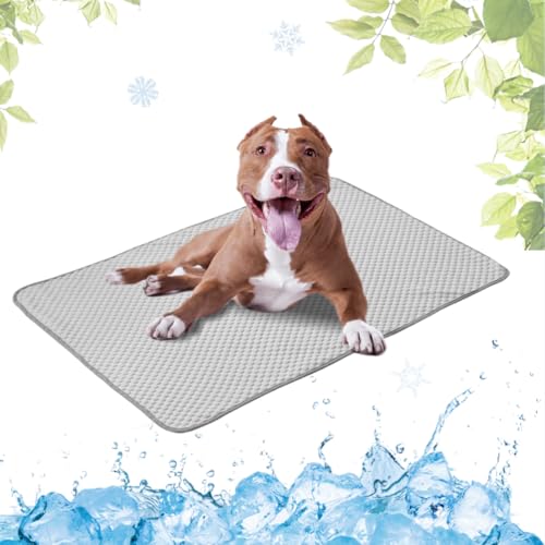 LEZUAN Kühlmatte Hunde, Waschbar Kühldecke Katzen, Sommer Selbstkühlende Hundematte, Ungiftig Kühlkissen für Haustiere, Selbst Kühlende Hund Kältematte(Grau,60x80cm) von LEZUAN