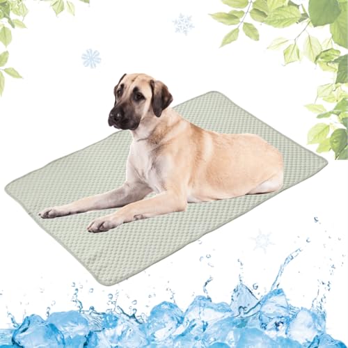 LEZUAN Kühlmatte Hunde, Waschbar Kühldecke Katzen, Sommer Selbstkühlende Hundematte, Ungiftig Kühlkissen für Haustiere, Selbst Kühlende Hund Kältematte(Grün,100x150cm) von LEZUAN