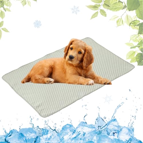 LEZUAN Kühlmatte Hunde, Waschbar Kühldecke Katzen, Sommer Selbstkühlende Hundematte, Ungiftig Kühlkissen für Haustiere, Selbst Kühlende Hund Kältematte(Grün,40x50cm) von LEZUAN