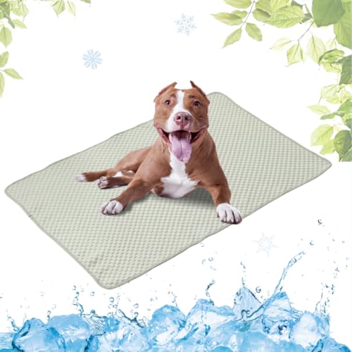 LEZUAN Kühlmatte Hunde, Waschbar Kühldecke Katzen, Sommer Selbstkühlende Hundematte, Ungiftig Kühlkissen für Haustiere, Selbst Kühlende Hund Kältematte(Grün,60x80cm) von LEZUAN