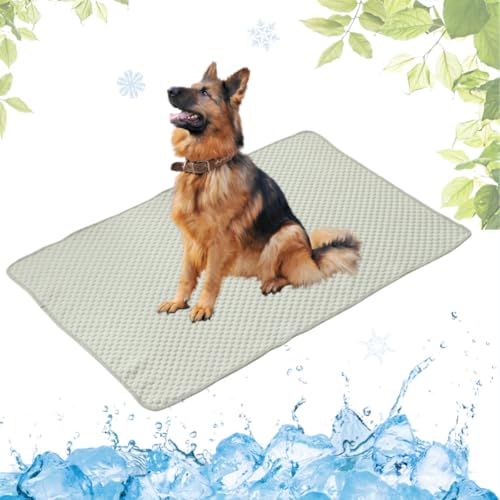 LEZUAN Kühlmatte Hunde, Waschbar Kühldecke Katzen, Sommer Selbstkühlende Hundematte, Ungiftig Kühlkissen für Haustiere, Selbst Kühlende Hund Kältematte(Grün,70x100cm) von LEZUAN