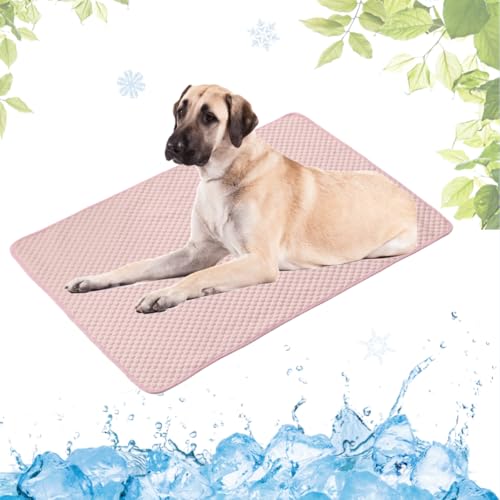 LEZUAN Kühlmatte Hunde, Waschbar Kühldecke Katzen, Sommer Selbstkühlende Hundematte, Ungiftig Kühlkissen für Haustiere, Selbst Kühlende Hund Kältematte(Rosa,100x150cm) von LEZUAN