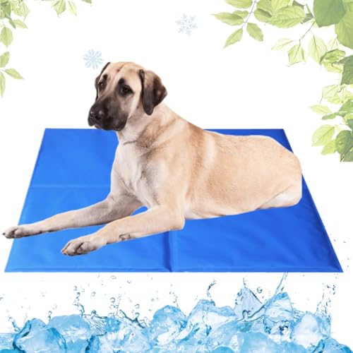 LEZUAN Kühlmatte Hunde mit Ungiftiges Gel, Selbstkühlende Hundematte Kratzfeste, Waschbar Kühlkissen für Haustiere, Langlebige Hund Kältematte, Perfekt für heißen Sommer(Blau,80x120cm) von LEZUAN