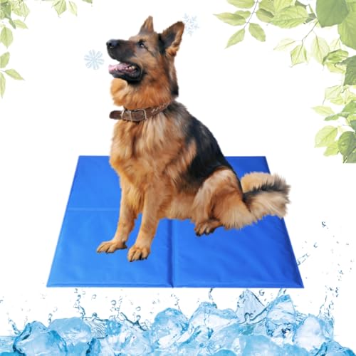 LEZUAN Kühlmatte Hunde mit Ungiftiges Gel, Selbstkühlende Hundematte Kratzfeste, Waschbar Kühlkissen für Haustiere, Langlebige Hund Kältematte, Perfekt für heißen Sommer(Blau,80x95cm) von LEZUAN